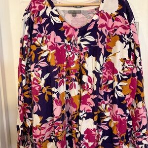 Jessica London 2 pc top & cardigan set 3x 30/32 SS top ls cardigan floral cotton